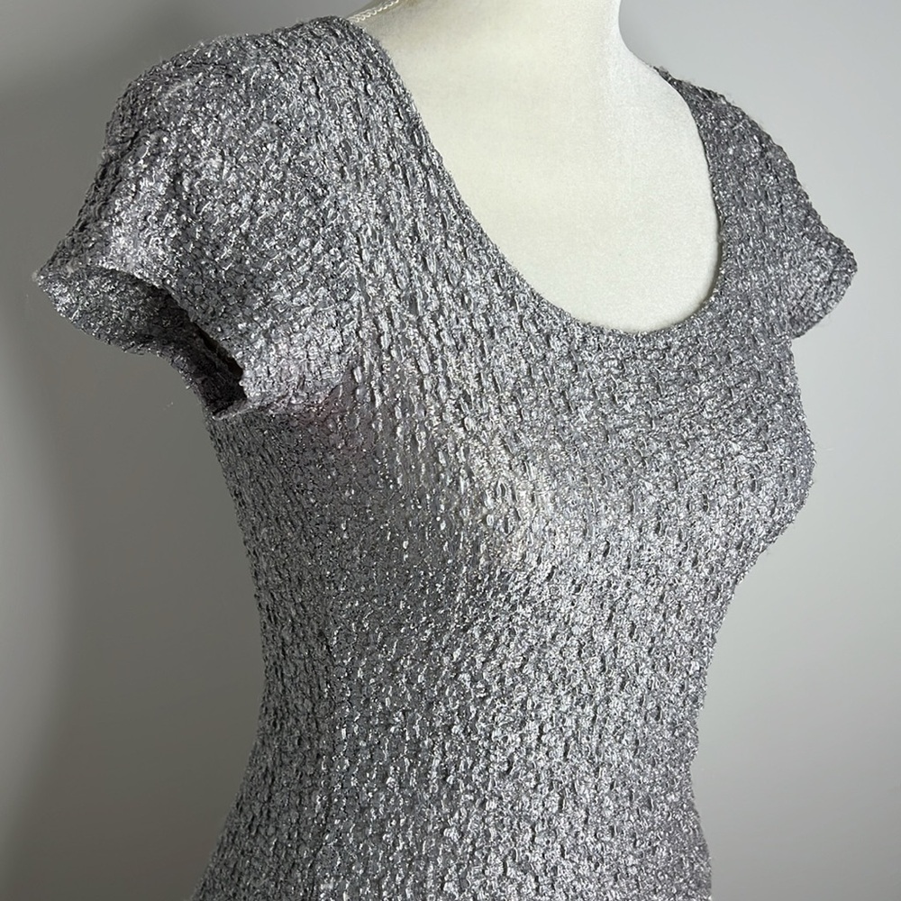 Vintage 90s Y2K Silver Metallic Textured Scoop Neck Top Wrapper M